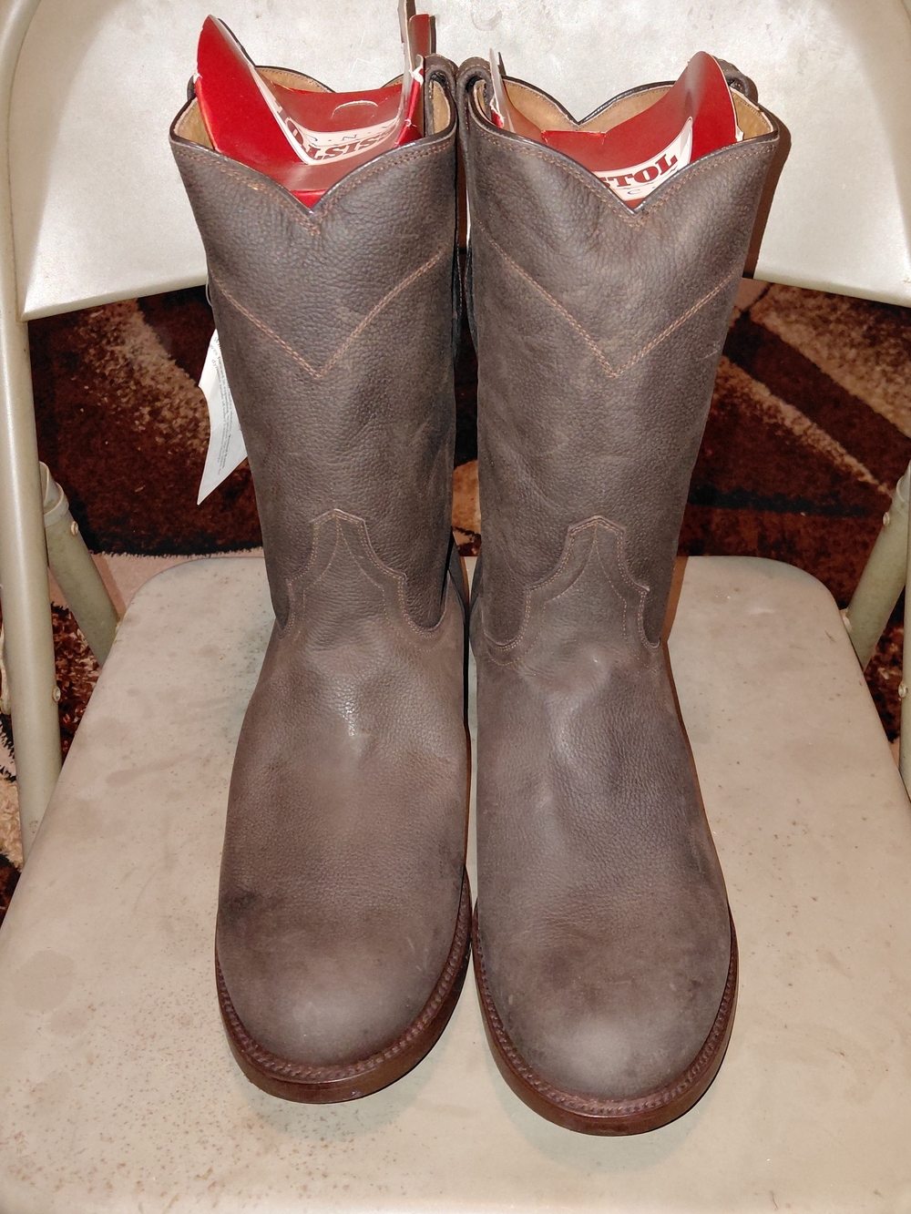 Men's Brown Leather Cowboy Boots - Classic Western Pull-On Resitol Size 10.5 EE